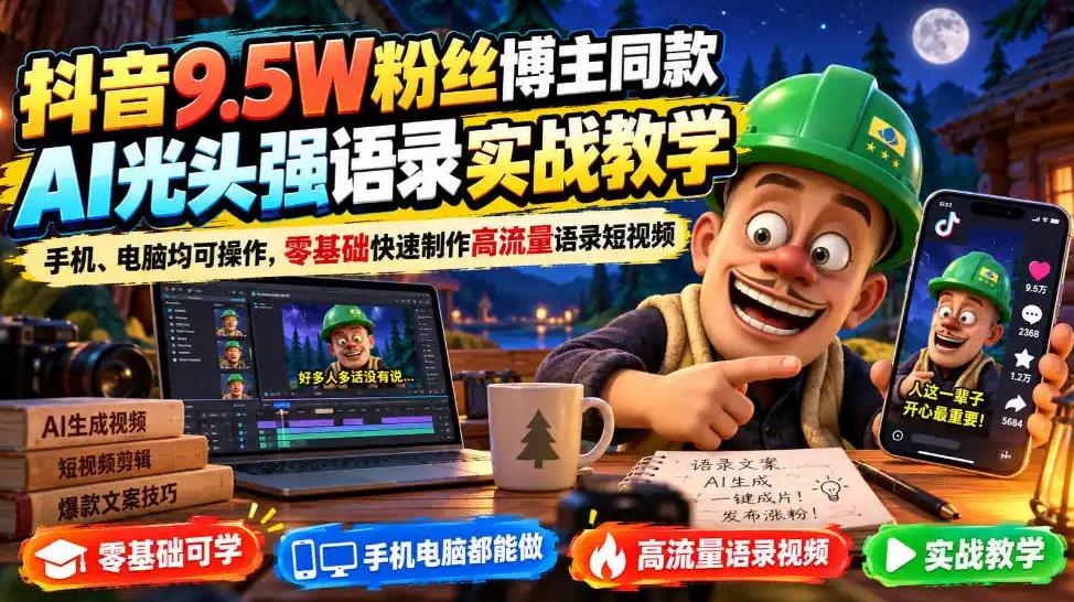 抖音9.5W粉丝博主同款AI光头强语录实战教学，手机、电脑均可操作，零基础快速制作高流量语录短视频 图1