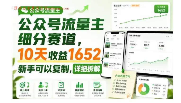 公众号流量主细分赛道，10天收益1652，新手可以复制，详细拆解 图1