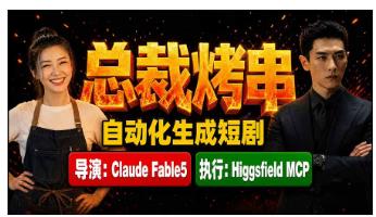 《总裁烤串》真人短剧全自动诞生！Claude_Fable5_当导演，Higgsfield_MCP_执行！ 图1