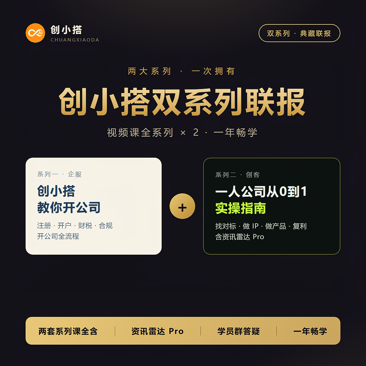 创小搭双系列联报 《开公司》与《一人公司从0到1》全系列 一年畅学